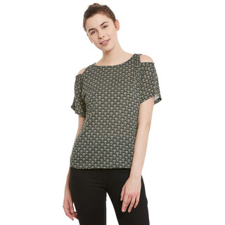 Miss Chase Women's Multicolor Round Neck Half Sleeve Cut-Out Printed Top