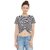 Miss Chase Womens Multicolor Round Neck Half Sleeves Crop Solid/Plain Top