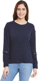 Miss Chase Women's Blue Round Neck 3/4th Sleeves Basic Solid/Plain Top