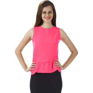 Miss Chase Women's  Round Neck Cap Sleeves Basic Plain Top.