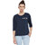 Miss Chase Women's Navy Round Neck 3/4th Sleeves Basic Solid/Plain Top.