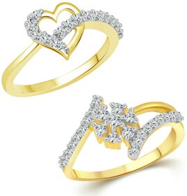 Vighnaharta Finger Touch Heart CZ Gold and Rhodium Plated Alloy Combo Ring set for Women and Girls [1076FRG-1071FRG] - [VFJ1233FRG16]