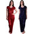 Senslife Maroon Navy Blue Plain Satin Nightwear Combo Pyajama Set of 2 Night Suits SLCOM001B