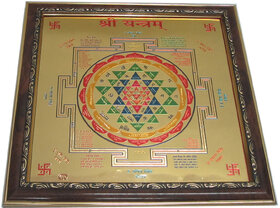 Sri Shree Yantra - 24CT Gold Plated Poster in Frame - 10.5 x 10.5