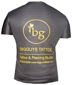 Mumbai Tattoo Mens Black Printed Nylon Round Neck T-Shirt