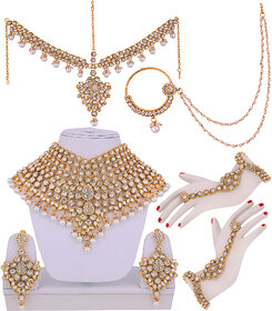Lucky Jewellery White Bridal Dulhan Wedding  Engagement Necklace set With Mang Tikka