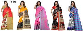 Meia Multicolor Bhagalpuri Silk Batik Print Saree With (Combo)