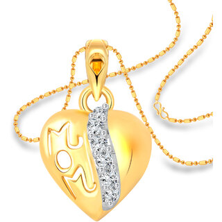 Vighnaharta Mom Words in Heart CZ Gold and Rhodium Plated Alloy Pendant with Chain for Girls - VFJ1208PG.