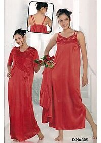 Super Sexy 2p Night Wear Set Blue Nighty sheer on Chest  Over Coat New Honeymoon Sleep Set Gurlz Night Slip Gown  Robe Set 305 Maroon