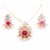 GehnaVille Designer Gold Plated Metal Alloy Double Peacock American Diamond and Ruby Pendant Set With Chain For Women And Girls.