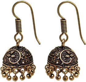 Lucky Jewellery Oxidized Black Metal Golden Oxidised Jhumki Earring