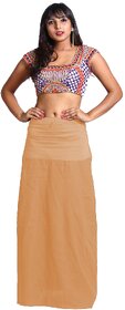 Splanga Cotton Plain Petticoat for Women - Beige (No Draw String)