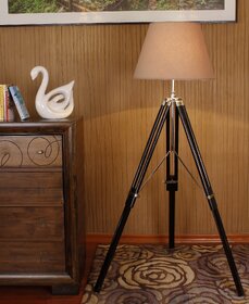 Black Wooden Tripod Lamp.