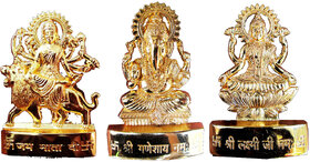 Gold Plated Ganesh Laxmi Durga Idol - 5 Inches.