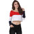 Texco Red Block Print One Shoulder Crop Tops For Women
