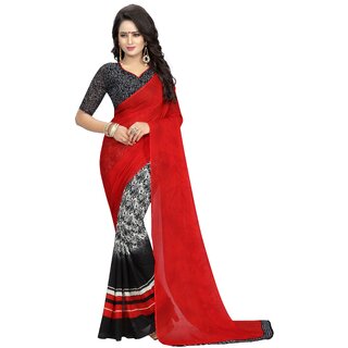 Be Dazzling Super Georgette Saree With Contrast Blouse Piece.