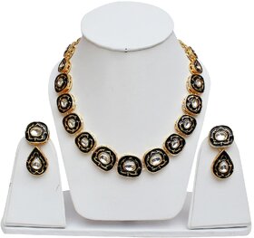Lucky Jewellery Designer Black Color Meenakari Necklace With Earring For Girls & Women.
