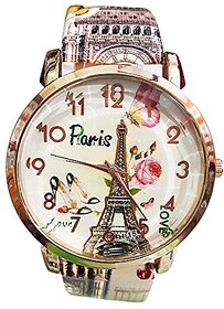 Latest Womens New Paris Eiffel Tower Print Golden Round Dial Ladies Girls Analog Watch