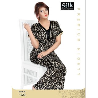 Night Wear for Women Floral Printed Nightie Long Sleep Dress Daily Bedroom Black Maxi 1229 Gown