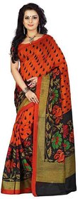 Meia Orange Bhagalpuri Silk Block Print Saree With Blouse