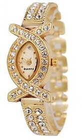 Golden Round Dial Gold Analog Watch For Women.