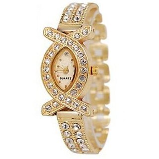 Golden Round Dial Gold Analog Watch For Women.