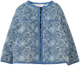 Girls Blue  White Printed Reversible Jacket