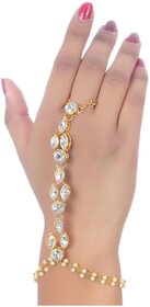 Lucky Jewellery Elegant White Color Gold Plated Finger Ring Bracelet Hand Harness Hathphool For Girls  Women