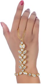 Lucky Jewellery Elegant White Color Gold Plated Finger Ring Bracelet Hand H