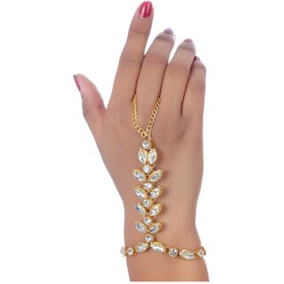 Lucky Jewellery Elegant White Color Gold Plated Finger Ring Bracelet Hand H