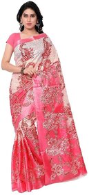 SVB Sarees Pink Printed Taffeta Paper Silk Saree Without Blouse