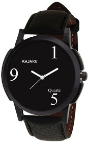 HRV KJR-5 Round Dial Black Leather Strap Men Quartz Watch for Men