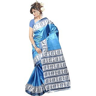 Sharda creation  Blue Art Silk Saree Without Blouse Piece