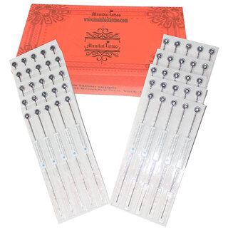 MUMBAI TATTOO NEEDLES 7RL ROUND LINER, SHADER WITH NIPPLE RED MIX BOX (PACK OF 50)