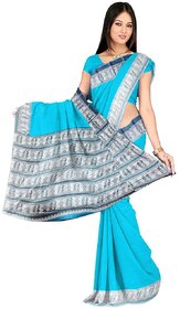 Sharda Creation Light Blue Colour Taffeta Silk Saree Without Blouse Piece