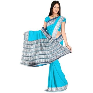 Sharda Creation Light Blue Colour Taffeta Silk Saree Without Blouse Piece