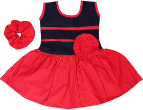 Flora's Self Design Cotton Frocks For Girls (with Wrist Band)