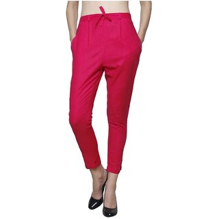 Womens Cotton Slub Comfortable Plain Readymade Formal Ethnic Cigratte Pant Trouser
