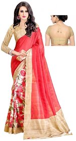 Meia Pink & Beige Bhagalpuri Silk Block Print Saree With Blouse
