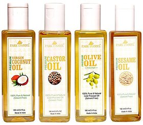 Park Daniel Premium Virgin Coconut oil Olive Oil and Sesame oil and Castor oil Combo of 4 bottles of 100 ml(400ml)