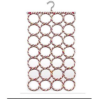 Kudos Single Piece 28 Rings Folding Rope Hanger for Scarf, Belts, Shawls, Ties and More (Random Color).
