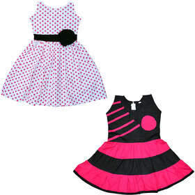 Flora's Self Design Cotton Frocks For Girls (Combi Pack of 2)