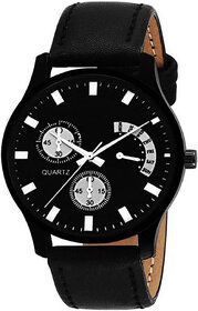 Hrv Round Black Leather Strap Watch For Men And Boy 2542