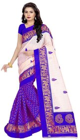 SVB Sarees Blue Bhagalpuri Silk Block Print Saree with Blouse Piece