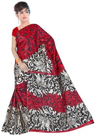 Svb Sarees Red Taffeta Block Print Saree Without Blouse
