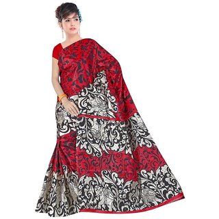 Svb Sarees Red Taffeta Block Print Saree Without Blouse