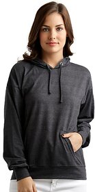 Women's Grey Round Neck Full Sleeve Hooded Solid Sweatshirt.