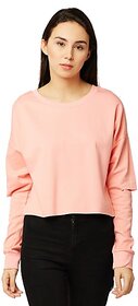 Women's Pink Round Neck Full Sleeve Solid Cut Out Sweatshirt.