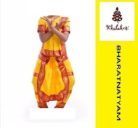 Bharatnatyam Classical Dance Dress Yellow Color Costume For Kids