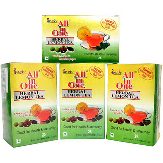 (Pack of 4) All-in-One Herbal Lemon Tea Premix - Sulphur-Less Sugar, 25 Pouches Each